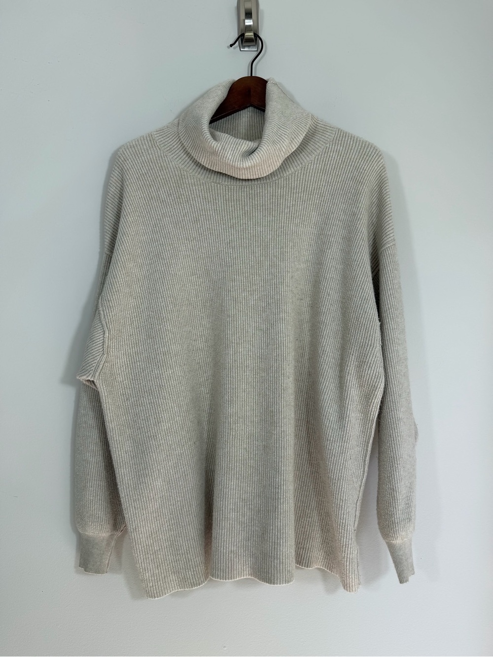 Free People Softly Structured Ivory Ribbed Turtleneck Tunic Sweater Small